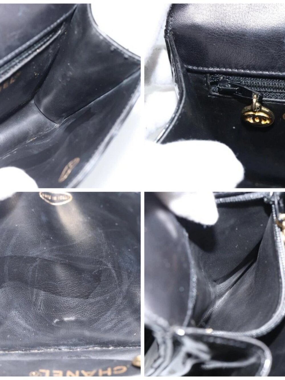 CHANEL V Stitch Waist bag Patent leather Black Gold CC Auth bs18829 - Picture 15 of 16